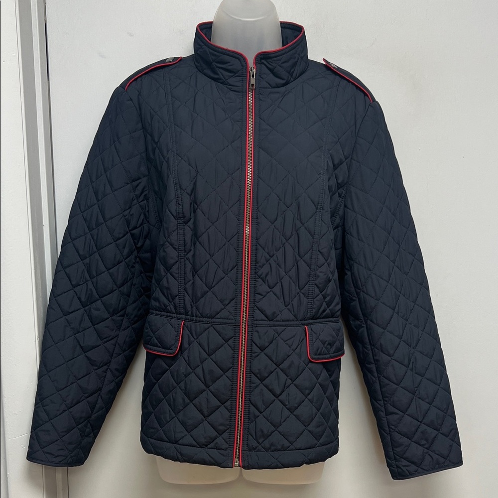 Talbots Navy Quilted Jacket with Red Trim – Women’s XL